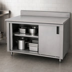 Thumbnail image #3 for Advance Tabco CK-SS-306M 72 x 30 Enclosed Work Table, 14-Gauge 304 Stainless Steel, Sliding Doors, 5-Inch Backsplash