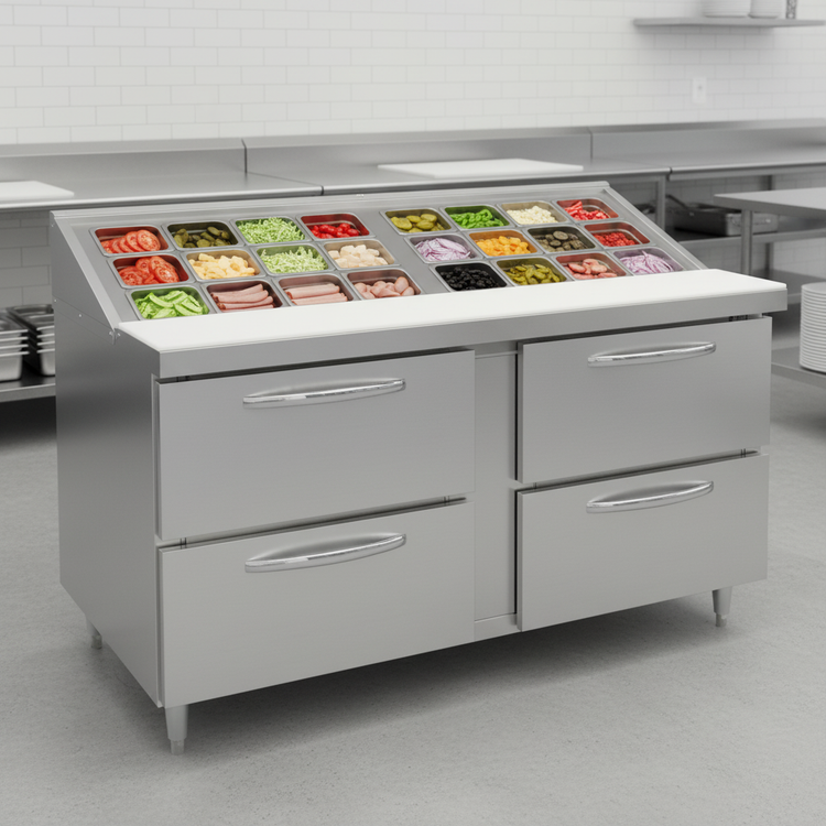 Product image #2 for Continental D60N24M-D Designer Line Mighty Top 60" Two-Section Refrigerated Sandwich Prep Table with Drawers