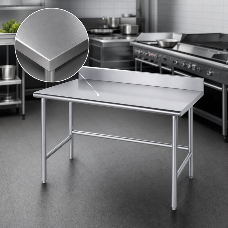 Product image #3 for Advance Tabco 60" x 24" 16-Gauge 304 Stainless Steel Work Table with 5" Backsplash and Galvanized Open Base