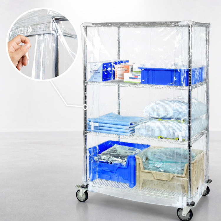 Product image #3 for Quantum 18 x 36 x 63 Inch 10-Gauge Clear Vinyl Wire Cart Cover with Velcro Flap