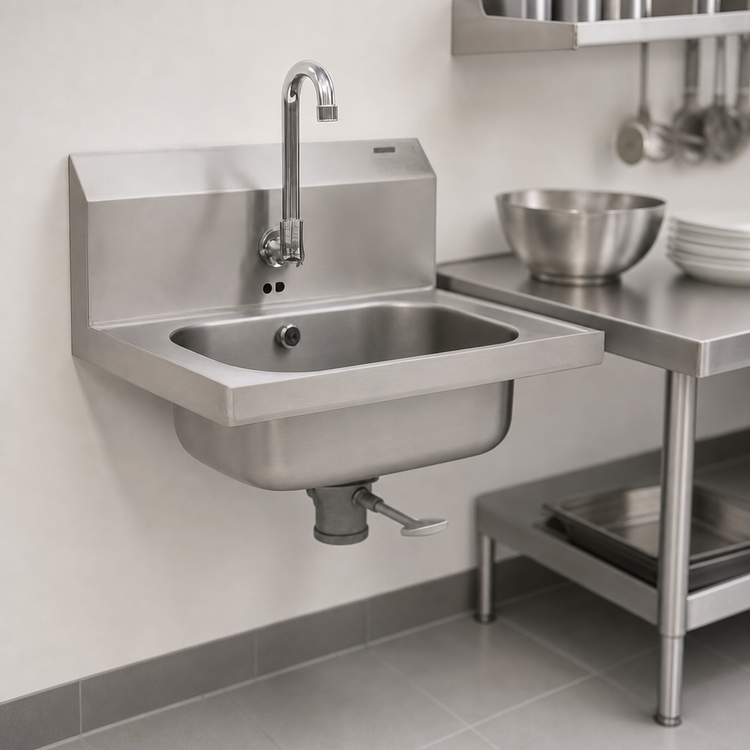Product image #3 for Eagle Group Wall-Mount Hand Sink with Electronic Eye Gooseneck Spout, 14 x 10 x 5-Inch Bowl, 304 Stainless Steel