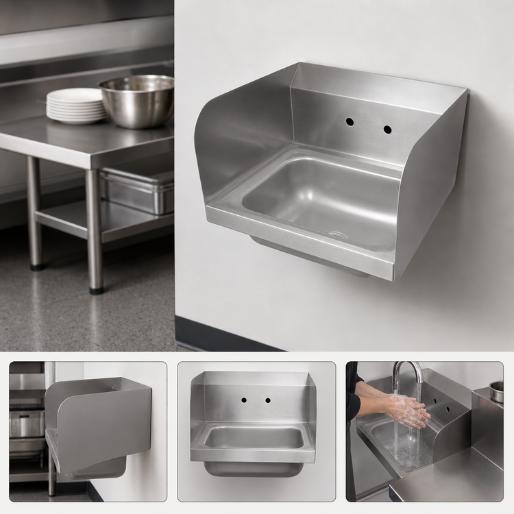 Product image #3 for John Boos Pro-Bowl Wall-Mount Stainless Steel Hand Sink with Left Side Splash, 14-Inch x 10-Inch x 5-Inch Bowl