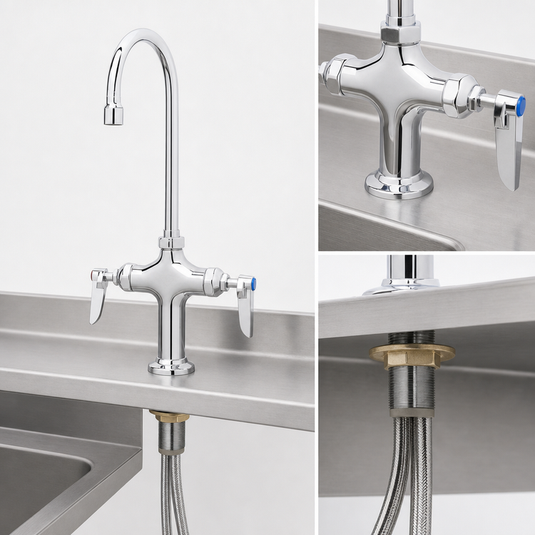 Product image #3 for T&S Brass Double Pantry Deck-Mounted Mixing Faucet with Swivel Gooseneck Spout
