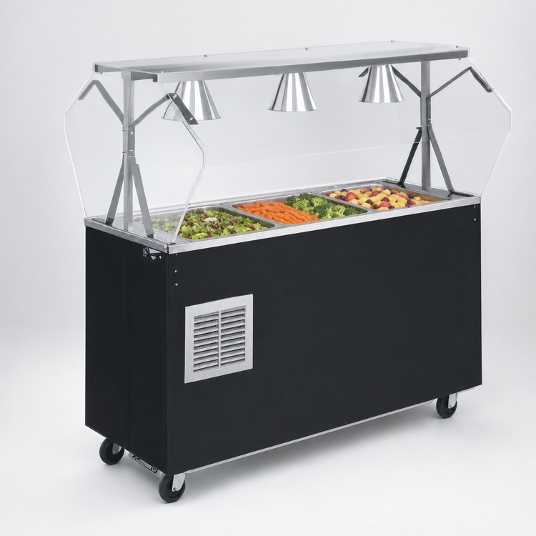 Product image #3 for Vollrath 2-Series Affordable Portable Mobile Refrigerated Cold Food Pan Buffet Station with Clear Acrylic Breath Guard, 3-Pan