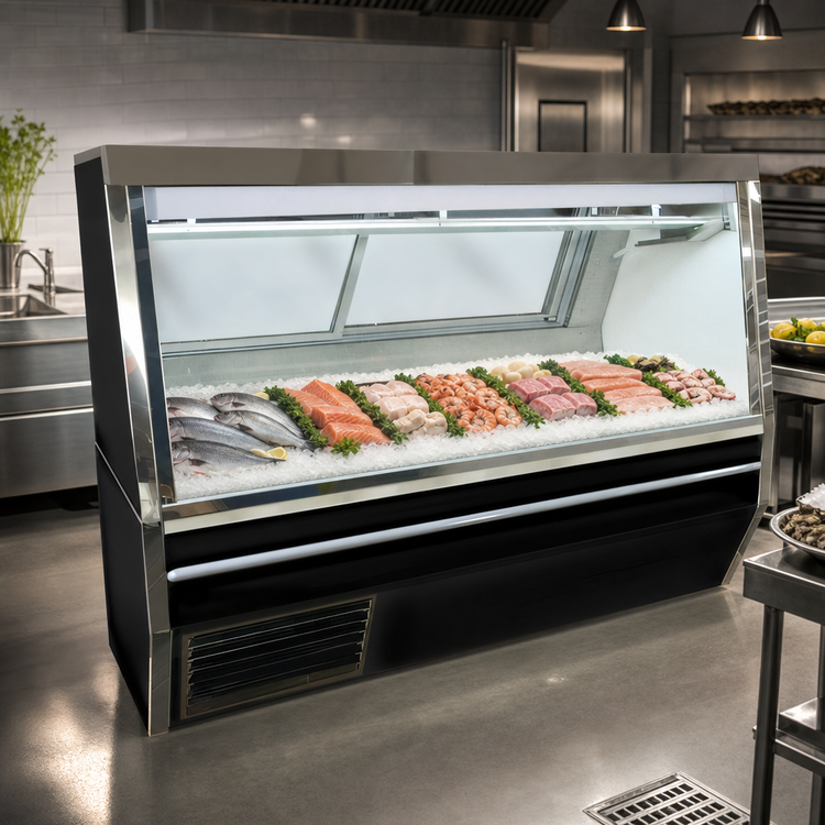 Product image #3 for Howard-McCray 34N Series 120-Inch Fish/Poultry Refrigerated Display Service Case, Self-Contained, Straight Glass, LED Lighting