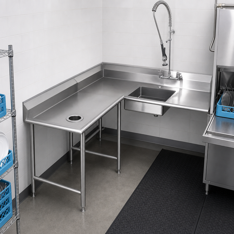 Product image #3 for Eagle Group Corner Soiled Dishtable with Pre-Rinse Sink, 16/430 Stainless Steel, Left-to-Right