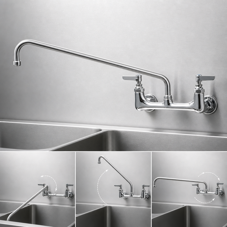 Product image #3 for Wall-Mounted Sink Mixing Faucet with Swivel Outlet, 8-Inch Adjustable Centers, Without Nozzle