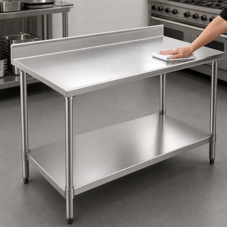 Product image #3 for Eagle Group Budget Series 30 Inch Square Stainless Steel Work Table with 4-1/2 Inch Backsplash and Undershelf