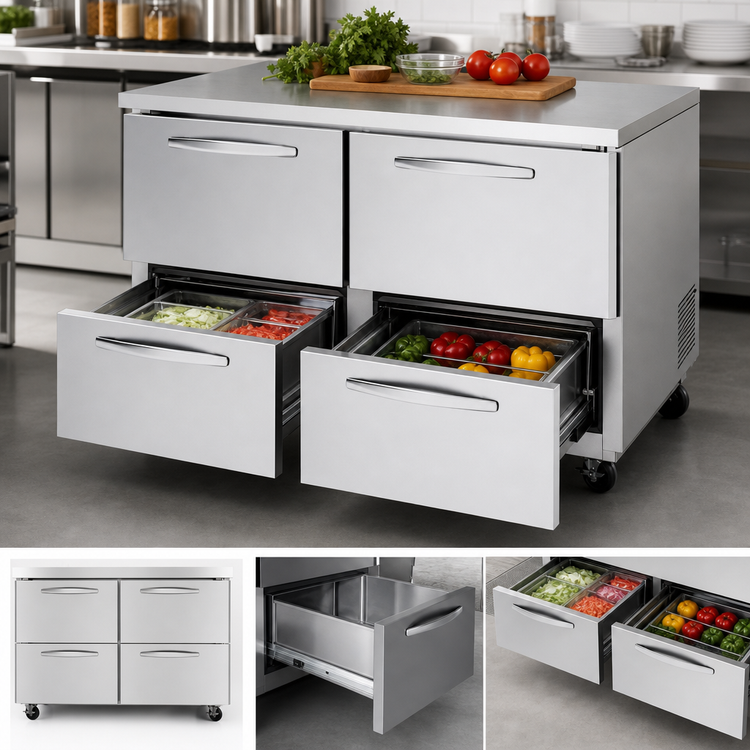 Product image #3 for Turbo Air PRO Series Two-Section Undercounter Drawer Refrigerator with 4 Drawers, 12.2 Cu. Ft., Stainless Steel, 115V