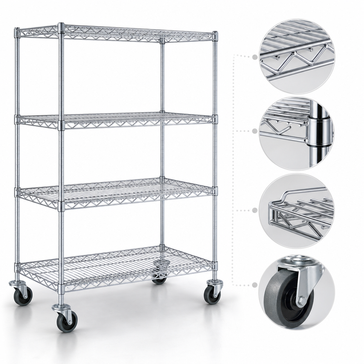 Product image #3 for EAGLEbrite 4-Tier Wire Dolly Truck, 60 x 21 Inch Shelves, Zinc Finish, 5-Inch Swivel Poly Casters