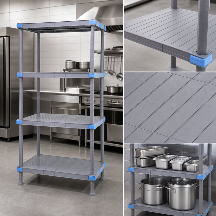 Product image #3 for Millenia Polymer Solid Shelving Starter Unit with Dunnage Stand, 72W x 21D x 86H, 4 Shelves, Gray