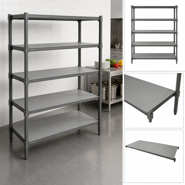 Product image #3 for Cambro Camshelving® Basics Plus 24-Inch x 36-Inch 5-Shelf Solid Shelf Kit, Brushed Graphite