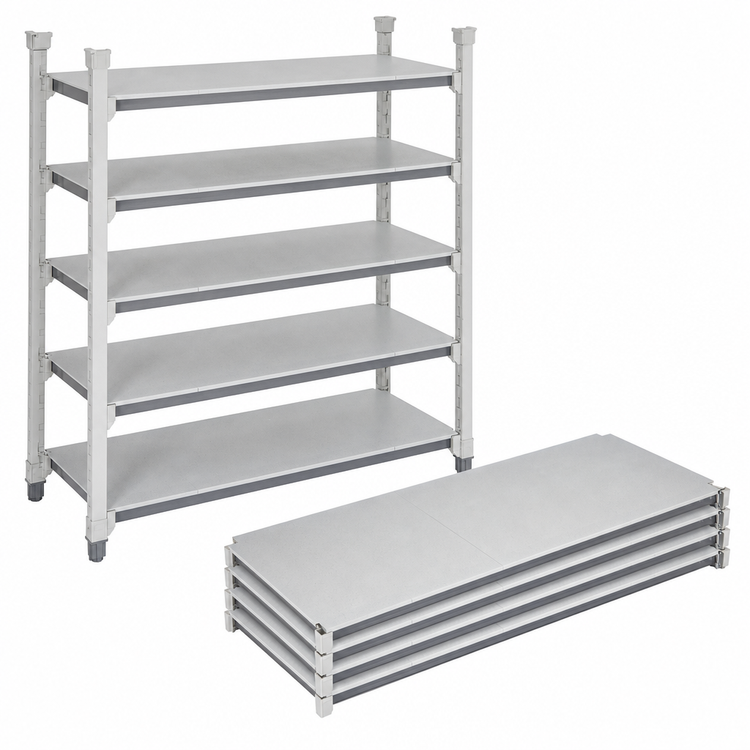 Product image #3 for Cambro Camshelving Elements XTRA Universal 5-Shelf Solid Shelf Kit, 24 x 48 Inches, Speckled Gray