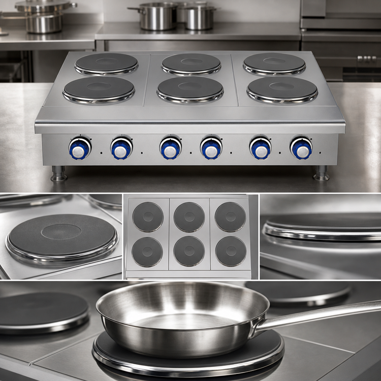Product image #3 for 36-Inch Electric Countertop Hot Plate with 6 Round Plate Elements and Solid Top