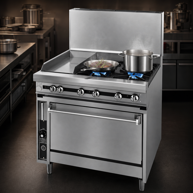 Product image #3 for Titan 36" Heavy Duty Gas Range with (2) Open Burners, (2) 12" Hot Tops, and Standard Oven
