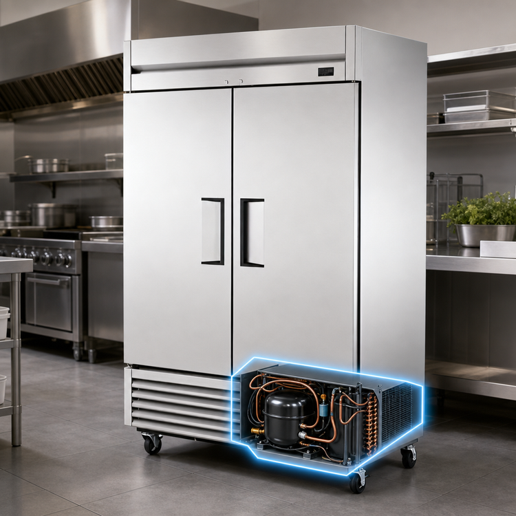 Product image #3 for True TS-49F-HC Two-Section Reach-In Freezer with Stainless Steel Solid Swing Doors and Bottom-Mounted Self-Contained Refrigeration