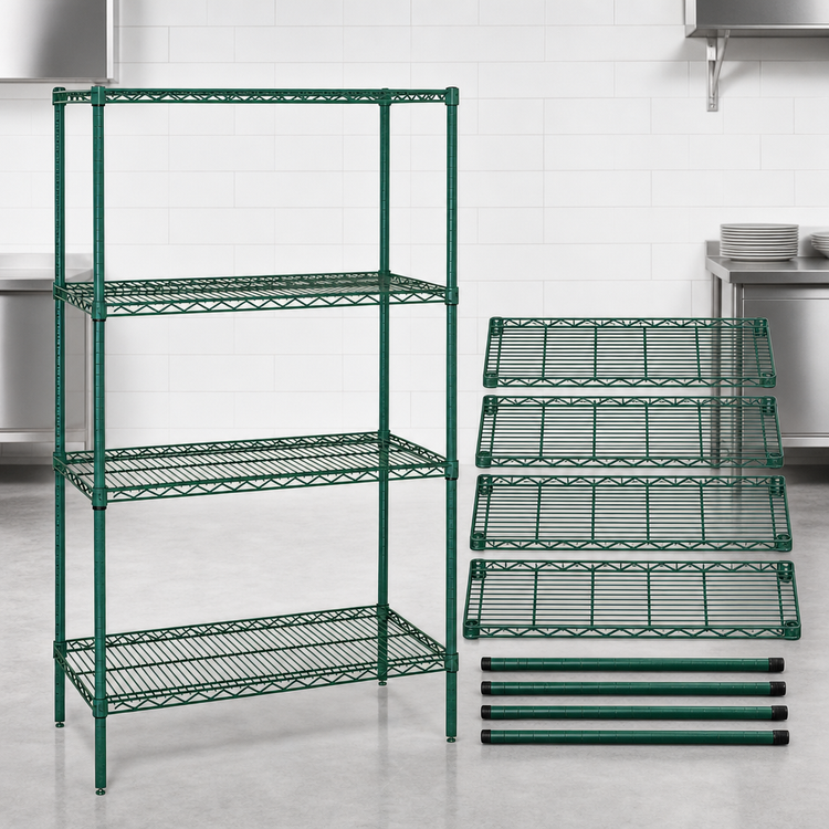 Product image #3 for Quantum 4-Shelf 60"W x 18"D x 86"H Stationary Wire Shelving Starter Kit, Green Epoxy Antimicrobial