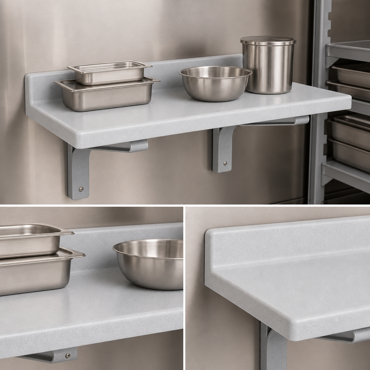 Product image #4 for Cambro Camshelving 36-Inch Wall-Mounted Solid Polypropylene Shelf with 2-Inch Backsplash, Speckled Gray