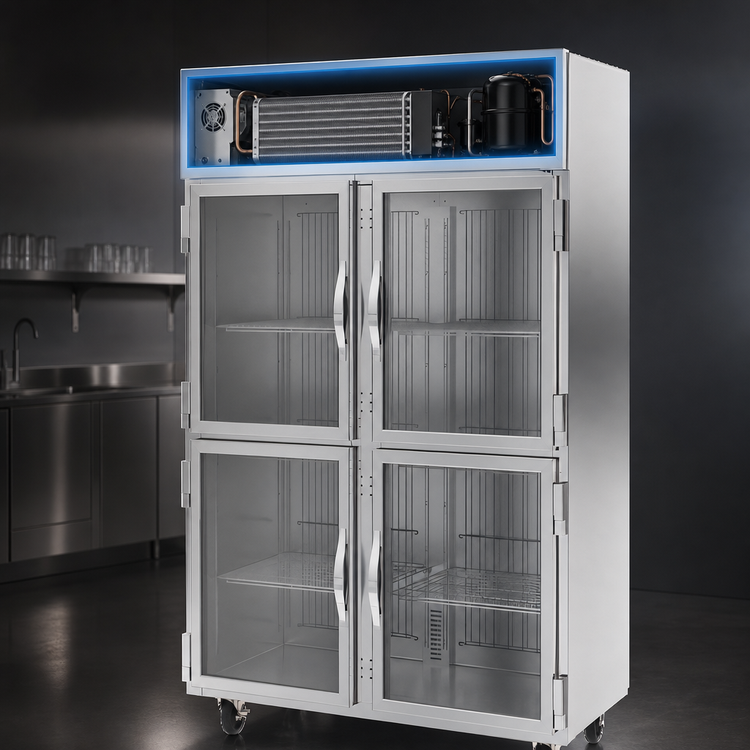 Product image #3 for Beverage Air Horizon Series Top Mount Self-Contained Reach-In Freezer, 46.29 Cu. Ft., Two-Section, 4 Half-Glass Doors