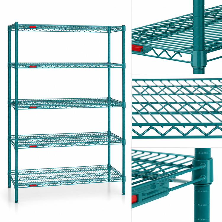 Product image #3 for Eagle Group Valu-Gard 5-Tier Starter Wire Shelving Unit, 72W x 21D x 74H, Green Epoxy