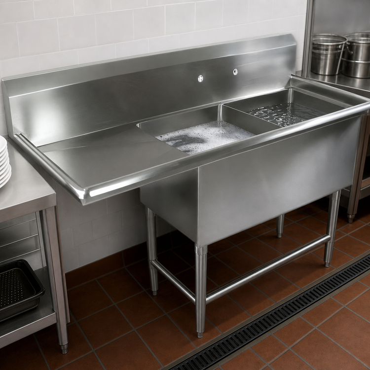 Product image #3 for John Boos Pro-Bowl 2-Compartment Commercial Sink with Left Drainboard, 16-Gauge Stainless Steel, 10-Inch Backsplash