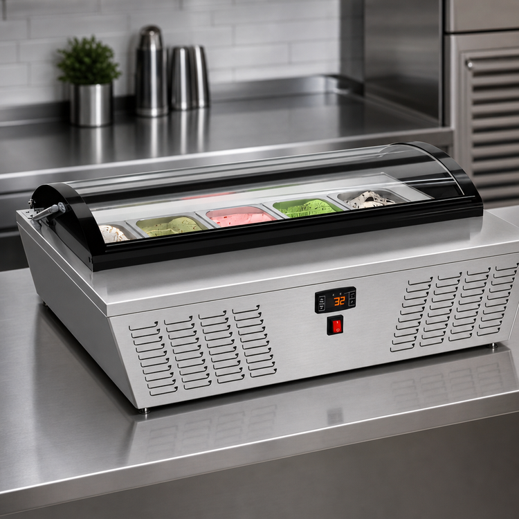 Product image #4 for KoolMore 39-Inch Countertop 5-Pan Ice Cream Display Freezer with Glass Top
