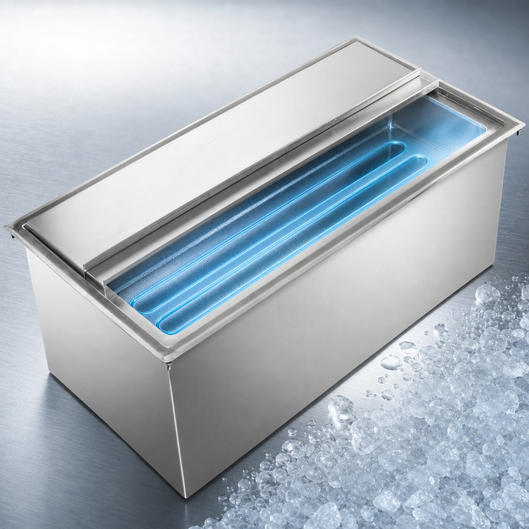 Product image #3 for Klinger's Trading Drop-In Ice Bin with 7-Circuit Cold Plate, 14 x 26 x 12-Inch Bowl