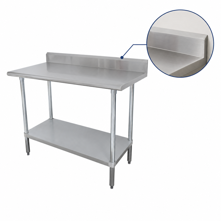 Product image #3 for Advance Tabco Special Value 30" x 30" Stainless Steel Corner Work Table with 5" Backsplash and Adjustable Undershelf
