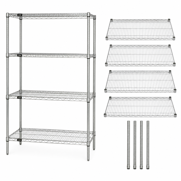 Product image #3 for Quantum 30" W x 18" D x 86" H Chrome-Plated Wire Shelving Starter Kit, 4-Shelf, 600-800 lb. Capacity