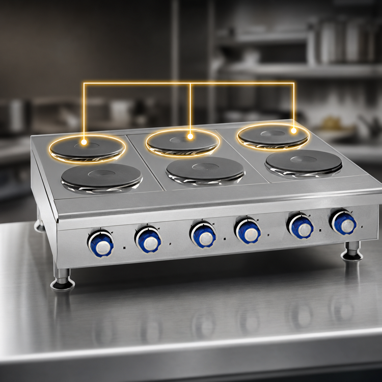 Product image #3 for Imperial IHPA-3-36-E 36-Inch Electric Countertop Hot Plate with 3 Round Plate Elements and Solid Top