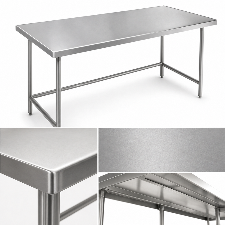 Product image #3 for Advance Tabco 120-Inch x 48-Inch 304 Stainless Steel Work Table with No-Drip Edge and Galvanized Open Base