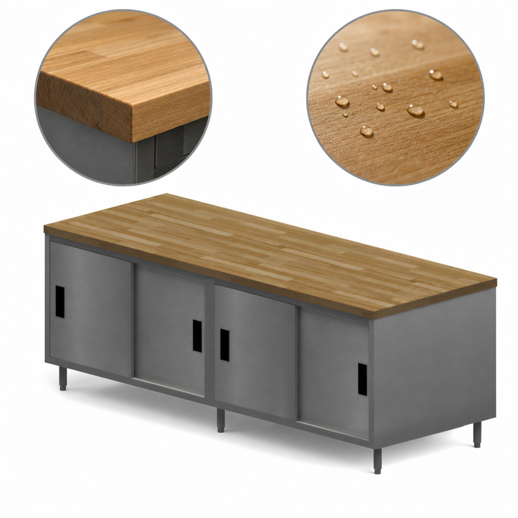 Product image #3 for BK Resources CMT-3096S 96-Inch x 30-Inch Hard Maple Top Chef Table with Sliding Door Cabinet Base