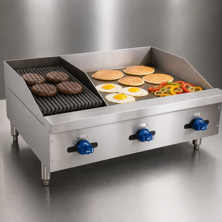 Product image #3 for Comstock-Castle 36-Inch Countertop Gas Char-Broiler and Griddle Combination with 24-Inch Griddle and 12-Inch Lava Rock Broiler