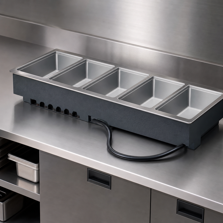 Product image #3 for Vollrath 6-Well Drop-In Electric Hot Food Well for 12" x 20" Pans with Thermostatic Controls and Manifold Drain