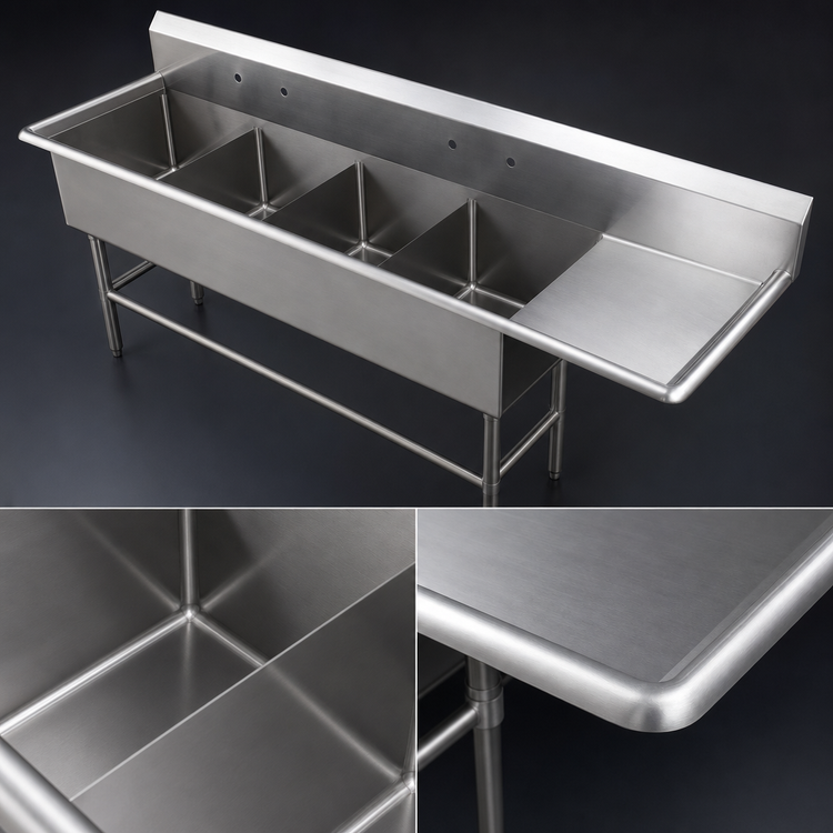Product image #3 for John Boos Pro-Bowl 4-Compartment 16-Gauge Stainless Steel Sink with 18" Right Drainboard, 18" x 24" x 12" Bowls