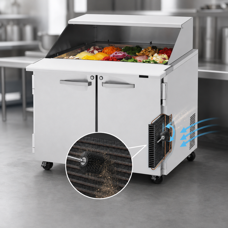 Product image #3 for Turbo Air PRO Series Mega Top Sandwich/Salad Prep Table with Slide-Back Lid, Rear-Mount Self-Contained, 36-1/4 Inch Wide, 2-Section, 15-Pan, 9 Cu. Ft.