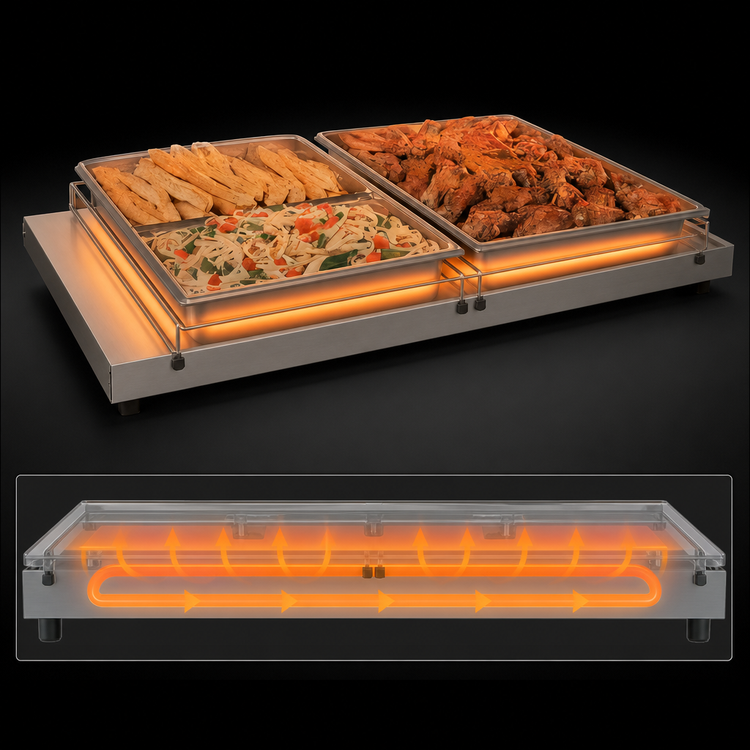Product image #3 for Hatco Glo-Ray® Freestanding Heated Shelf, 72 Inch W x 25-1/2 Inch D, Stainless Steel Top