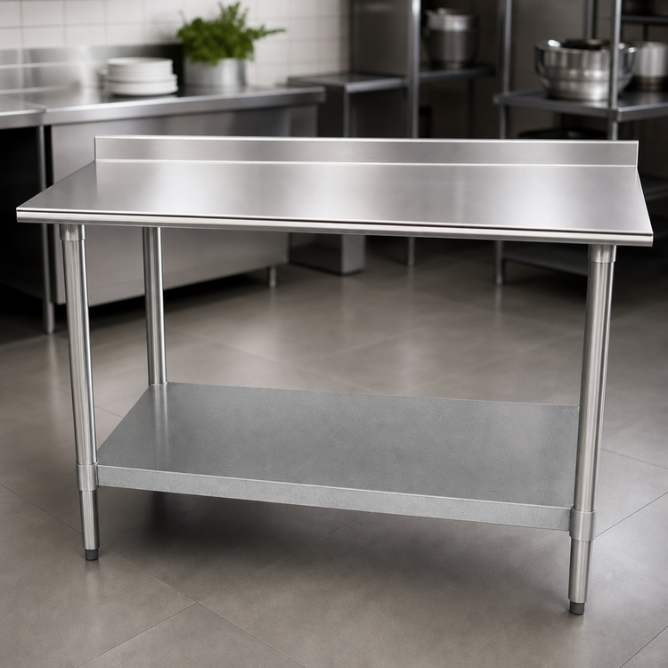 Product image #3 for Advance Tabco Special Value Series 72" x 30" 18 Gauge 430 Stainless Steel Work Table with 5" Backsplash and Galvanized Undershelf