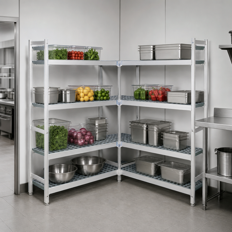 Product image #3 for Fermostock 4-Tier Corner Expansion Polymer Shelving Unit, 59"W x 22"D x 71"H