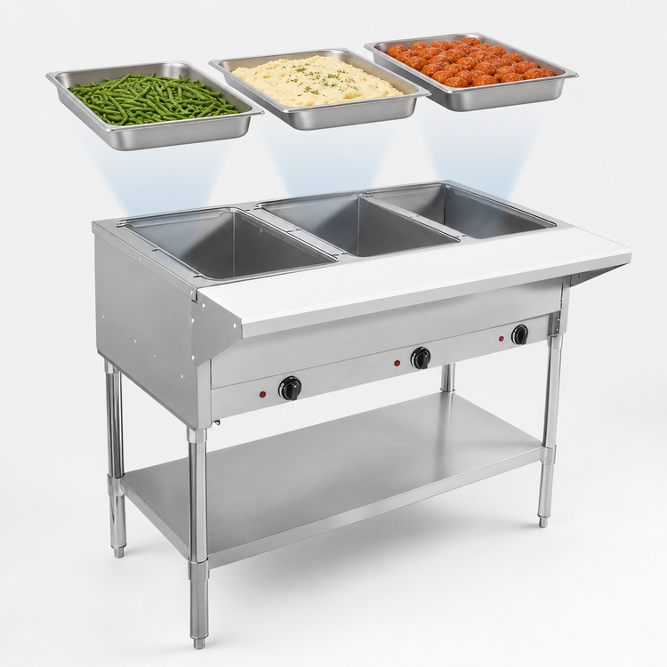 Product image #3 for BevLes 44-Inch 3-Well Electric Dry Heat Steam Table