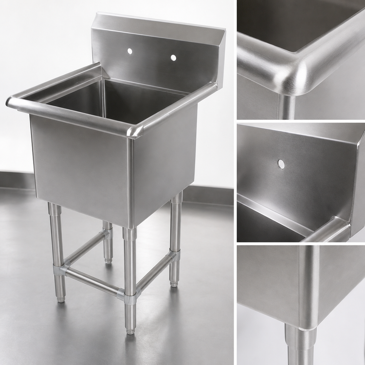 Product image #3 for John Boos Pro-Bowl 1-Compartment 14-Gauge Stainless Steel Floor Model Sink, 20" x 20" x 14" Deep