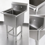 Thumbnail image #3 for John Boos Pro-Bowl 41PB204 1-Compartment Stainless Steel Floor-Model Sink, 14-Gauge, 20 x 20 x 14-Inch Bowl, 10-Inch Backsplash