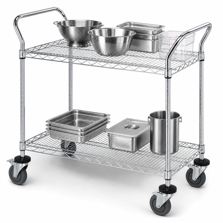Product image #3 for Quantum 36 x 24 Stainless Steel Utility Bus Cart with 2 Wire Shelves