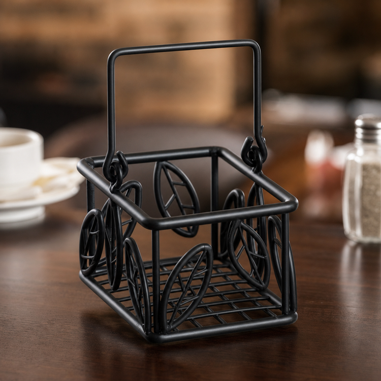 Product image #3 for American Metalcraft Black Leaf-Design Wrought Iron Sugar Packet Basket