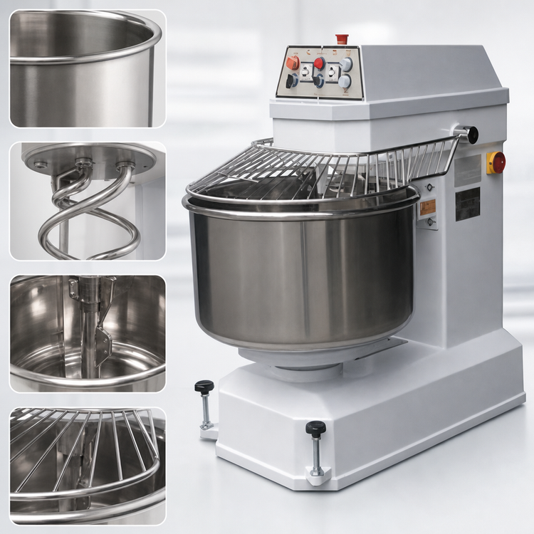 Product image #3 for BakeMax BMSM160 Heavy-Duty Floor Model Spiral Dough Mixer, 352 lb Capacity, 2-Speed, Fixed Bowl