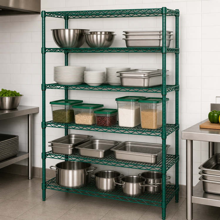 Product image #3 for Quantum 60"W x 14"D x 74"H Wire Shelving Starter Kit with 5 Shelves, Green Epoxy Finish