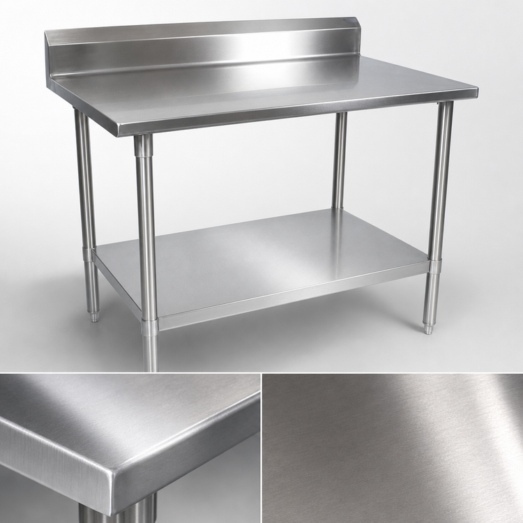 Product image #3 for John Boos Stallion 84 x 30 Inch Stainless Steel Top Work Table with 5 Inch Backsplash and Galvanized Undershelf