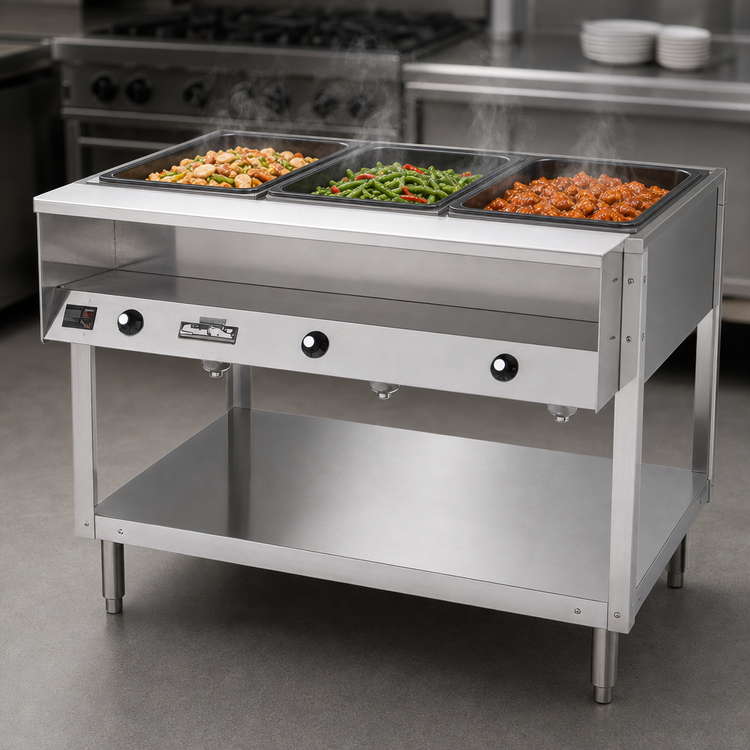 Product image #3 for Vollrath ServeWell® 3-Well Stationary Hot Food Table with Open Shelf Base, Stainless Steel