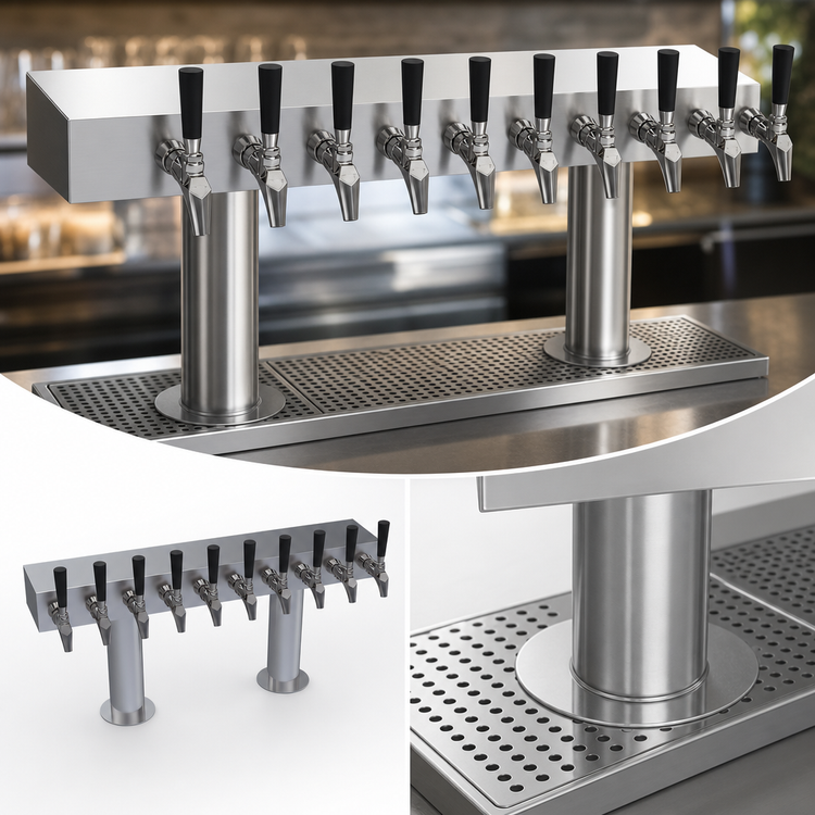 Product image #3 for Krowne Double T-Head Glycol-Cooled 10-Faucet Beer Tower, 30-Inch Long Box