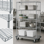 Thumbnail image #3 for Quantum MD1860C47RE Mobile Enclosure Wire Shelving Cart, 4 Shelves, 60W x 18D x 81H, Chrome Finish